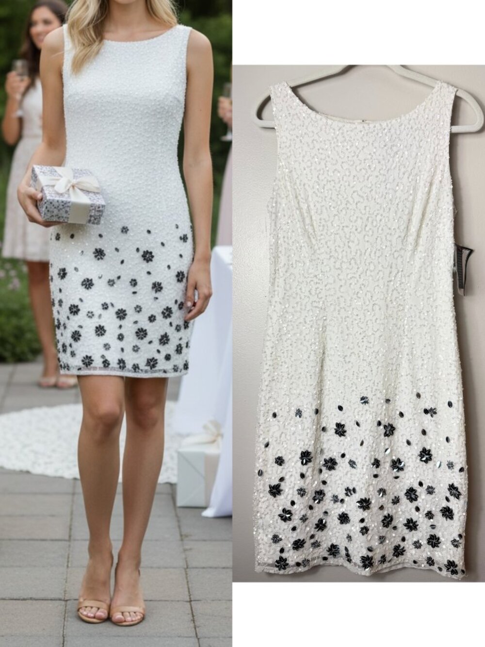 NWT ADRIANNA PAPELL DRESS SEQUIN BEADED FLORAL WEDDING GUEST COCKTAIL SHORT